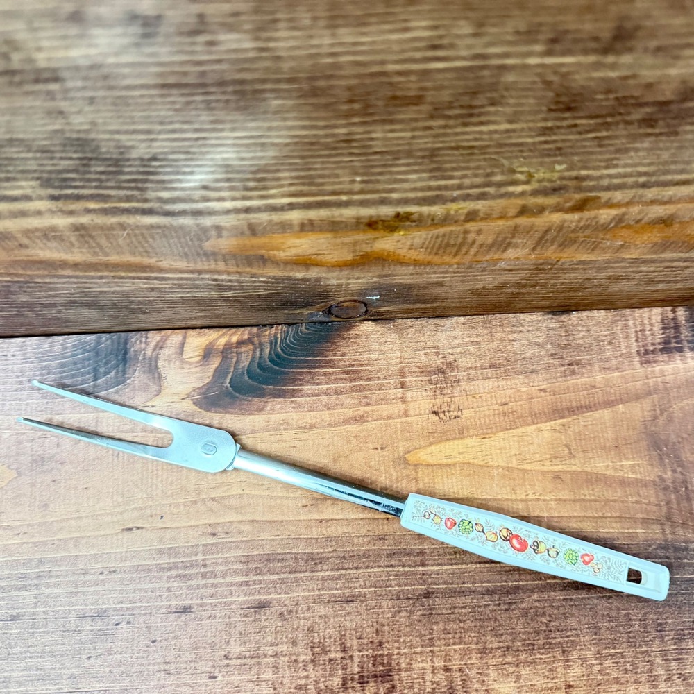 Vintage Japan Stainless Meat Carving Fork Harvest Fruit Vegetable Handle 12 inch